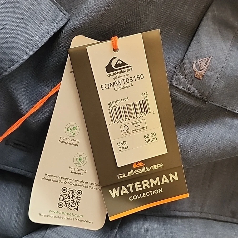 Quiksilver Waterman Collection Navy Casual Button Down Shirt (Eco Friendly) - Picture 5 of 6